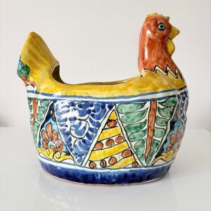 Large Talavera Hen Chicken Planter Hand Painted Mexican Folk Art Farmhouse Boho